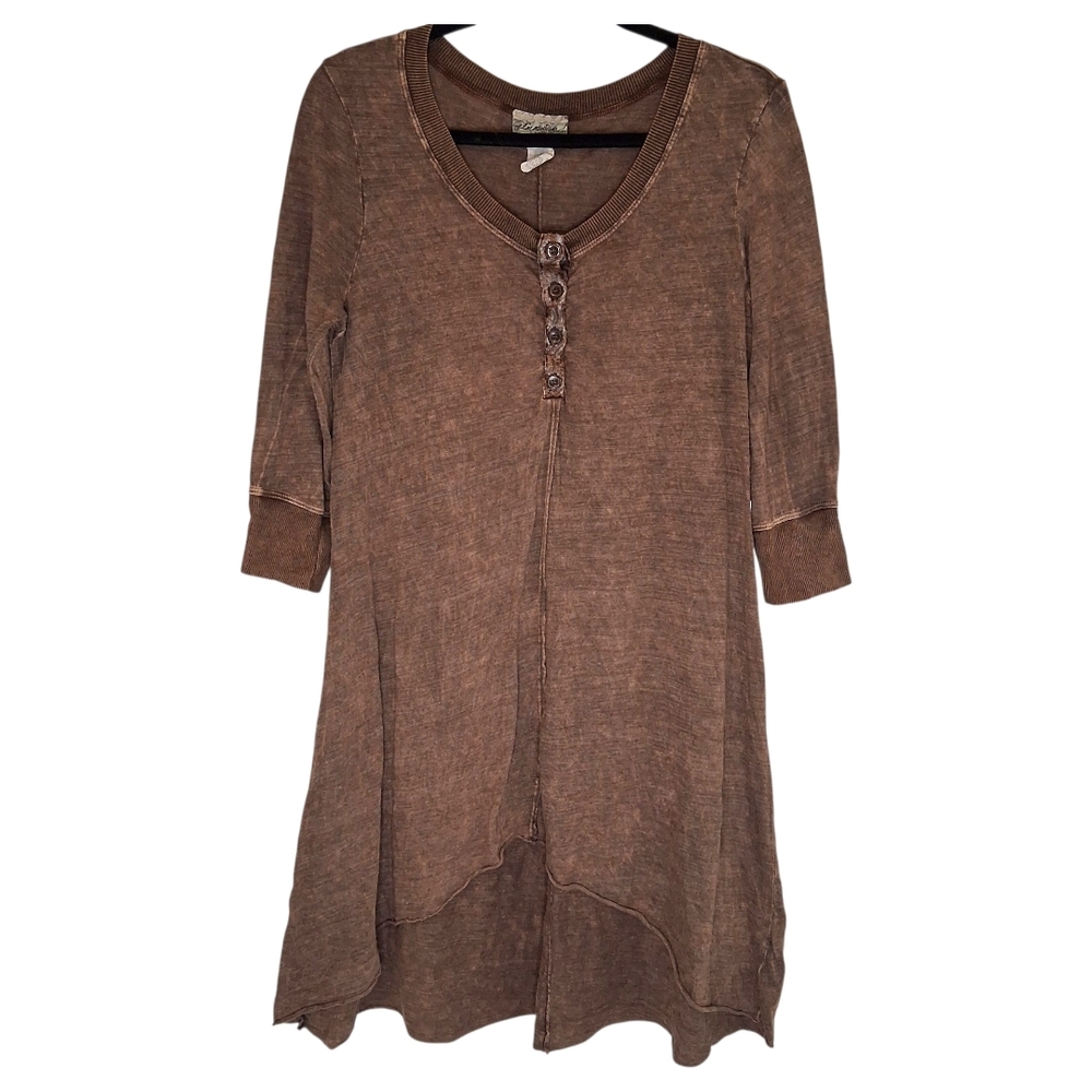 ​Gimmicks by BKE Henley Tunic Dress Brown Burnout Raw Hem 3/4 Sleeve Size M